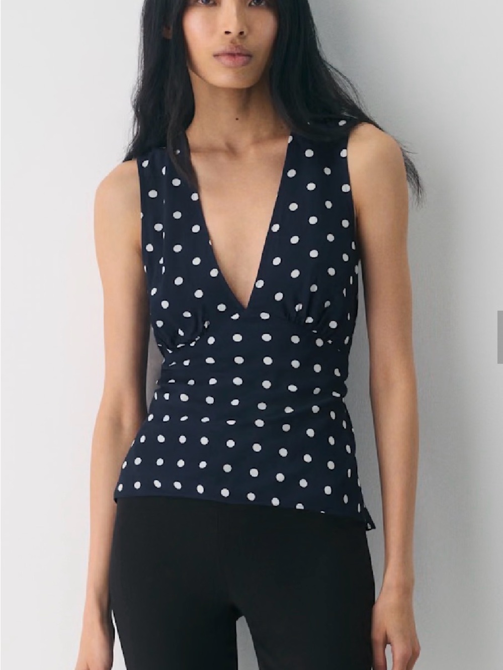 Aritizia “Novelist” Polka Dot Deep V Sleeveless Top - Navy